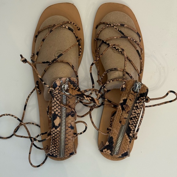 Zara Tan and Black Snake Print Sandals - Picture 1 of 3